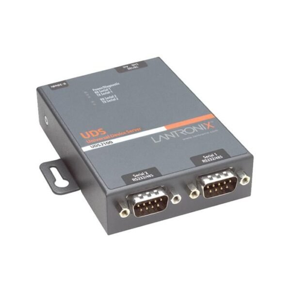 UDS2100 DEVICE SERVER 2 x DB-9 (M), 1 x RJ45, 921 KB 10Base-T/100Base-TX, CPU Lantronix DSTNI-EX 48 MHz, 256 KB SRAM, 2 MB Flash