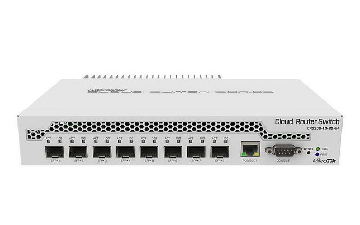 Img_25017500-1 Cloud Router Switch DC 800mhz 512MB RAM, 1xGigabit LAN 8 x SFP+ cages, RouterOS L5 or SwitchOS (dual boot) Passive DT Case, RM Ears - Image 1