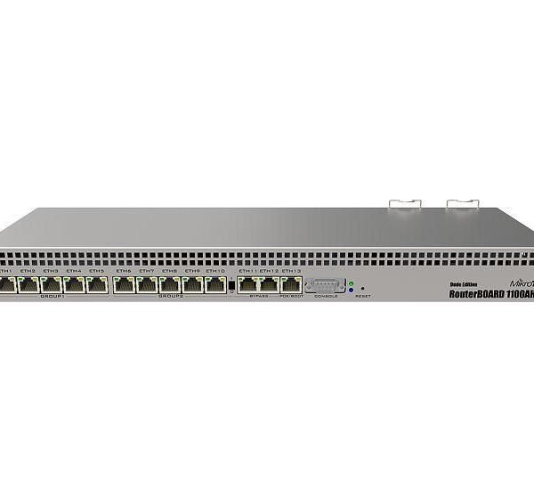 RouterBOARD 1100AHx4 with Annapurna Alpine AL21400 Cortex A15 CPU (4-cores, 1.4GHz per core), 1GB RAM, 13xGbit LAN, RouterOS L6,