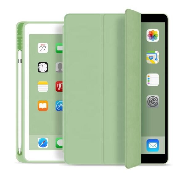 iPad 9.7 2018/2017 SEATTLE  Pencil Case. Light Green PU  leather front with soft TPU back and pencil slot.