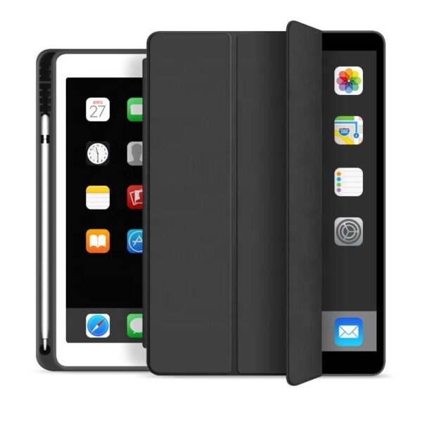 iPad 9.7 2018/2017 Seattle  Pencil Case. Black PU leather  front with soft TPU back and pencil slot.