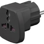 Universal Travel adapter black work to UK, US, DK, CH, IT. This adapter doesn't convert line voltage!