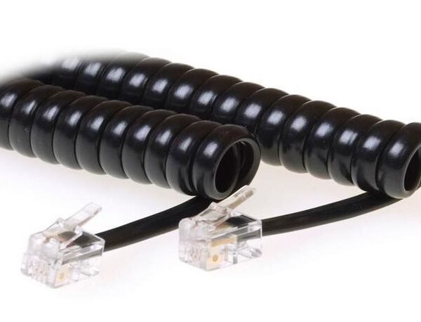 RJ10-RJ10 1,5M M/M Black Coiled cable