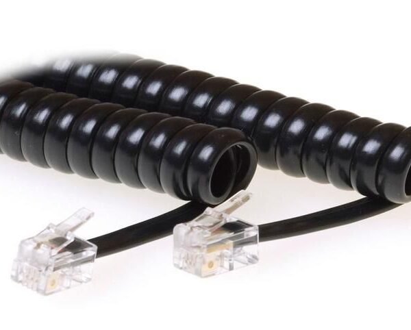 RJ10-RJ10 1,5M M/M Black Coiled cable