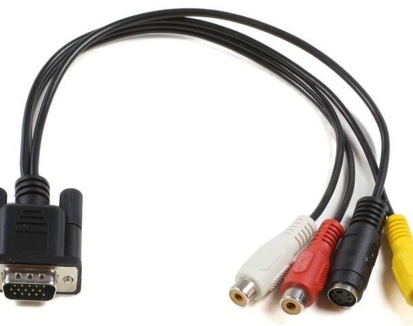VGA to S-video 3x RCA 0,2m. MONGGSV, 0.2 m, VGA (D-Sub),  RCA + S-Video, Black, Male/Female