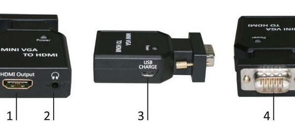 Mini VGA to HDMI Converter Mini VGA housing with Audio Input, USB 5V Input