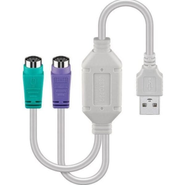 USB A - Converter 2x PS/2 0,3m Support W2000, XP, Vista, MAC, Win7, Win8, Win10