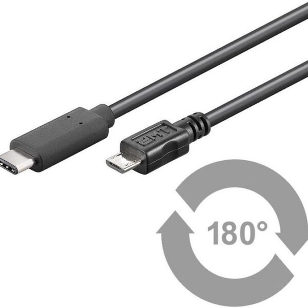 USB-C to USB2.0 Micro B 1M Black, for synching and  charging, Speed Rate at 0,48 Gbs. 2,5W