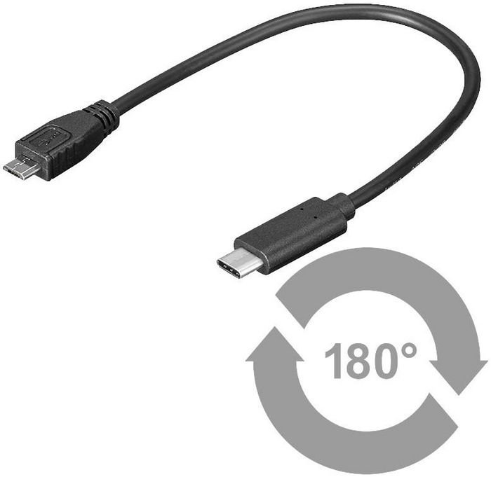 Img_25427018-1 USB-C to USB2.0 Micro B 0.2M Black, for synching and charging, Speed Rate at 0,48 Gbs. 2,5W - Image 1