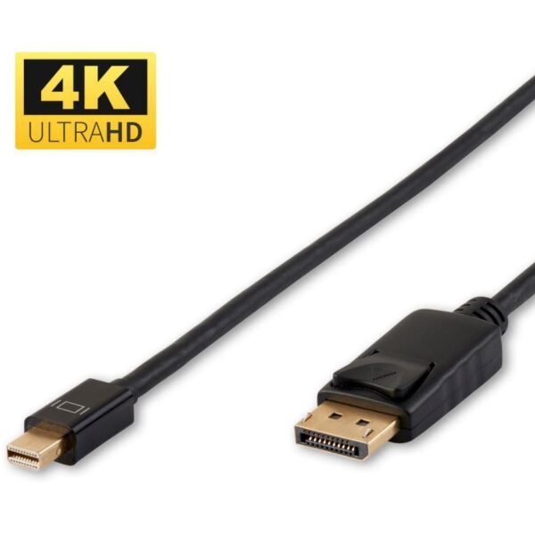 4K Mini Displayport to  Displayport Cable 3m 1.2v.  Black, Resolution : 4Kx2K@60Hz, Gold-plated connectors
