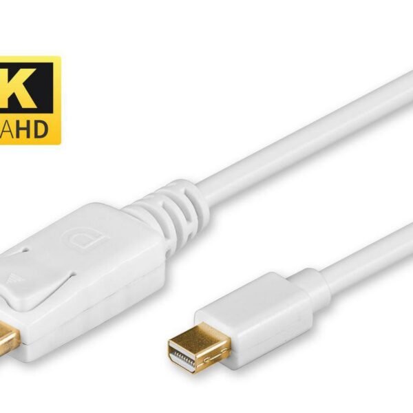 4K Mini Displayport to  Displayport Cable 2m White,  gold plugs 4K*2K Connects an Apple Mac with a DisplayPort-compatible display