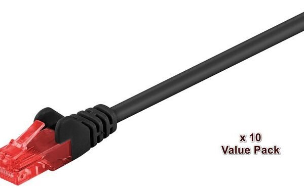 U/UTP CAT6 0.5M Black 10 Pack 1 pcs. = 10 pcs. in one bag Box 40 (x10) pcs, AWG 26, PVC