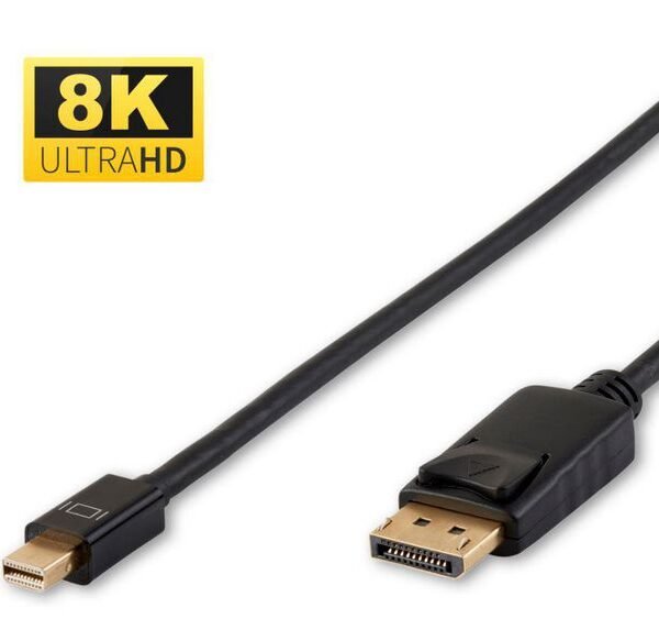 8K Mini Displayport to  Displayport 2m Male-Male,  Black, 8K 60Hz Gold-plated Plugs