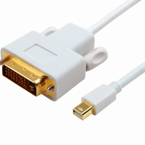 Mini DisplayPort to DVI-D  Cable 1m Dual Link 24+1,  Passive White, Gold plated, Resolution : 1920*1080p
