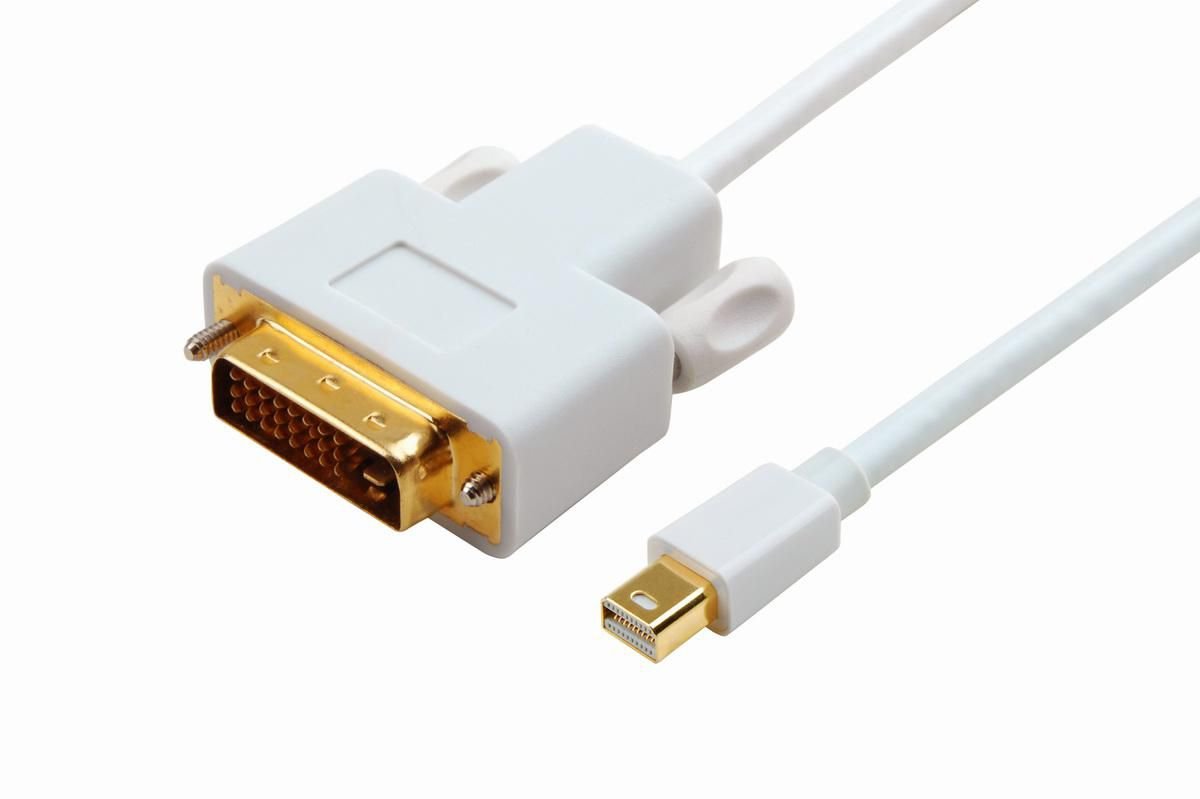Img_25908549.jpg Mini DisplayPort to DVI-D Cable 1m Dual Link 24+1, Passive White, Gold plated, Resolution : 1920*1080p - Image 1