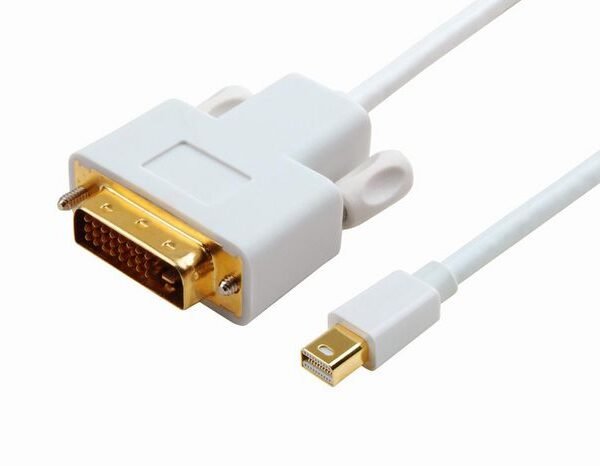 Mini Displayport to DVI-D  Cable 2m Dual Link 24+1,  Passive White, Gold plated, resolution : 1920*1080p