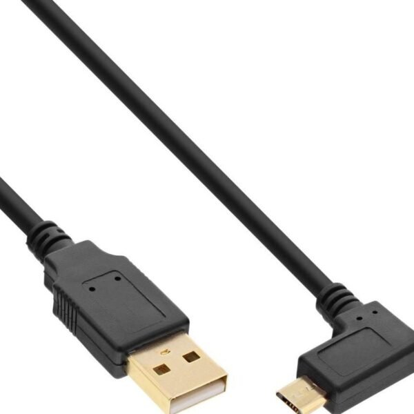 Micro USB Cable, Black, 0.5m USB A - Micro USB B 5P  Angled, Hi-Speed data transfers of up to 480 Mbps