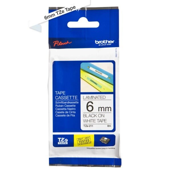 TZE211 6MM BLACK ON WHITE TAPE