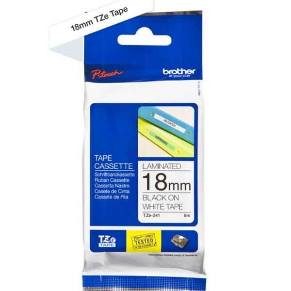 TZE241 18MM BLACK ON WHITE  TAPE
