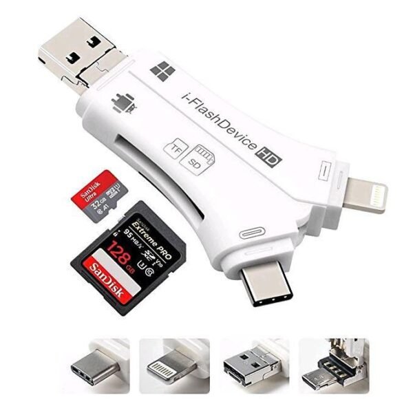 Universal USB Adapter Lightning/Micro USB/Type-C Support upto 128 GB SD Card