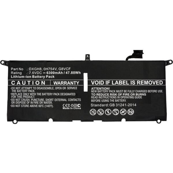 Laptop Battery for Dell  47.88Wh 7.6V 6300mAh 48Wh  Li-Pol 7.6V 6300mAh Black, XPS 13 2018, XPS 13 9370, XPS 13 9370 FHD i5, XPS