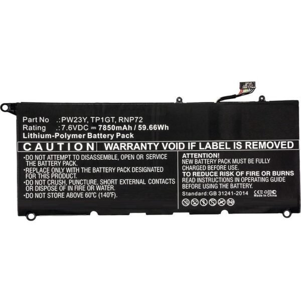 Laptop Battery for Dell  46.36Wh 7.6V 6100mAh 46Wh  Li-Pol 7.6V 6100mAh Black, XPS 13 9360, XPS 13 9360-D1605G