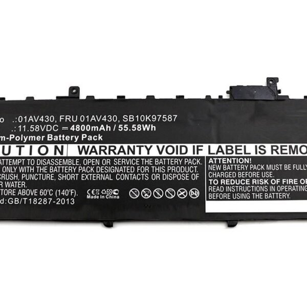 Laptop Battery for Lenovo  53.71Wh 11.55V 4650mAh 55Wh  Li-Pol 11.58V 4800mAh Black, ThinkPad X1 Carbon 2017