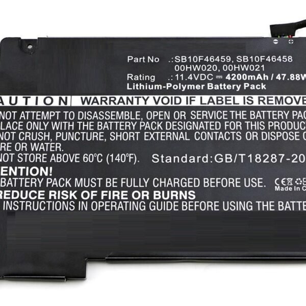 Laptop Battery for Lenovo  47.88Wh 11.4V 4200mAh 48Wh  Li-Pol 11.4V 4200mAh Black, ThinkPad Yoga 460