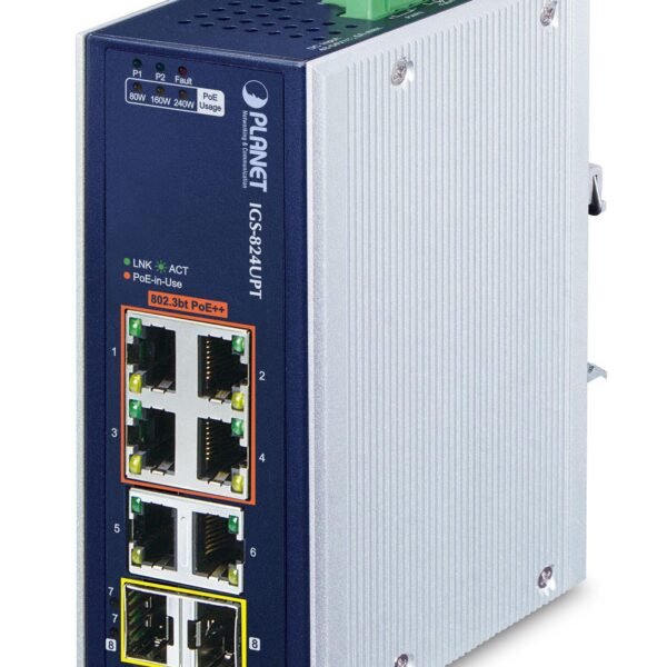 IP30 Industrial 4-Port  10/100/1000T 95W 802.3bt PoE  + 2-Port 10/100/1000T IP30 Industrial 4-Port, Unmanaged, Gigabit Ethernet