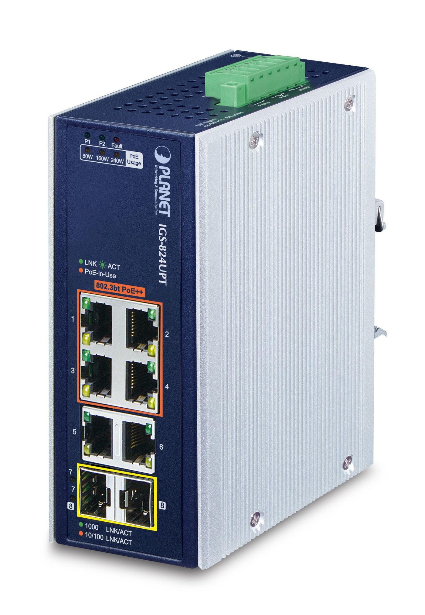Img_26460001.jpg IP30 Industrial 4-Port 10/100/1000T 95W 802.3bt PoE + 2-Port 10/100/1000T IP30 Industrial 4-Port, Unmanaged, Gigabit Ethernet - Image 1