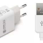 USB Power Adapter 12W 5V/2.4A, 9V/2A, 12V/1.5A  EU Wall - Quick charge technology QC3.0 White with 1meter MFI Lightning Cable &