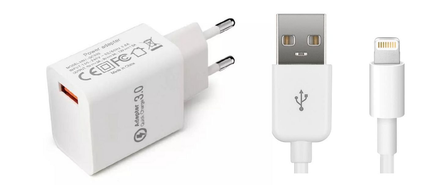 Img_26489580.jpg USB Power Adapter 12W 5V/2.4A, 9V/2A, 12V/1.5A EU Wall - Quick charge technology QC3.0 White with 1meter MFI Lightning Cable & - Image 1