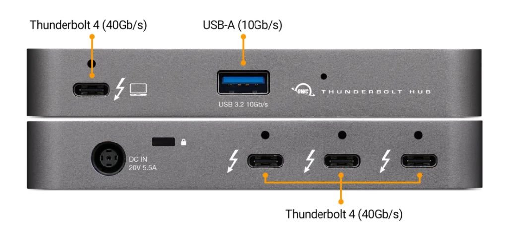 Img_26490212.jpg Thunderbolt Hub - 3 x TB4 ports OWCTB4HUB5P, Wired, Thunderbolt, Grey, Space Gray, 40 Gbit/s, Aluminium, Plastic - Image 1