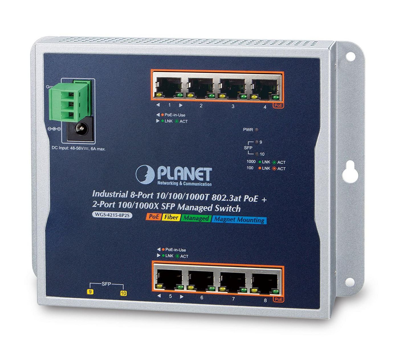 Img_26534587.jpg IP30, IPv6/IPv4, 8-Port 1000T 802.3at PoE + 2-P 100/1000X SFP Wall-mount Managed Ethernet Switch (-40 to 75 C, dual power input on 48-56V - Image 1