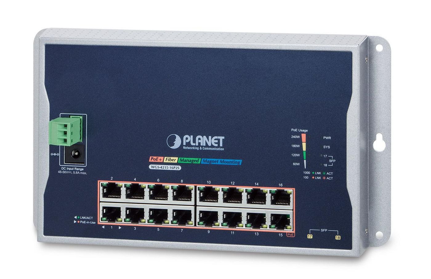 Img_26534588.jpg IP40, IPv6/IPv4, 16-Port 1000T 802.3at PoE + 2-Port 100/1000X SFP Wall-mount Managed Ethernet Switch - Image 1