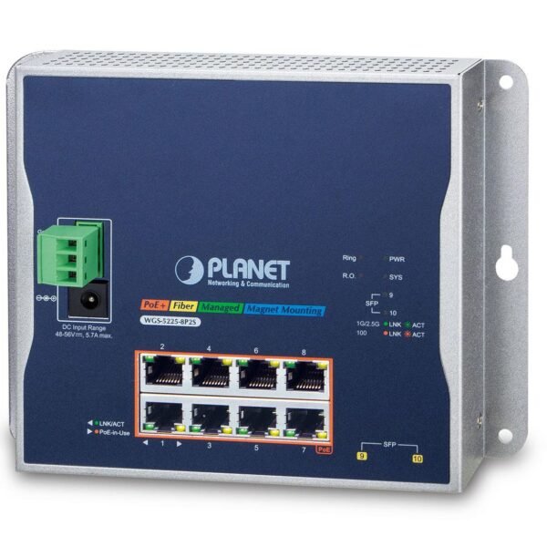 IP30, IPv6/IPv4, L2+ 8-Port 10/100/1000T 802.3at PoE + 2-Port 100/1000X SFP Wall-mount Managed Switch (-40~75 degrees C, dual power