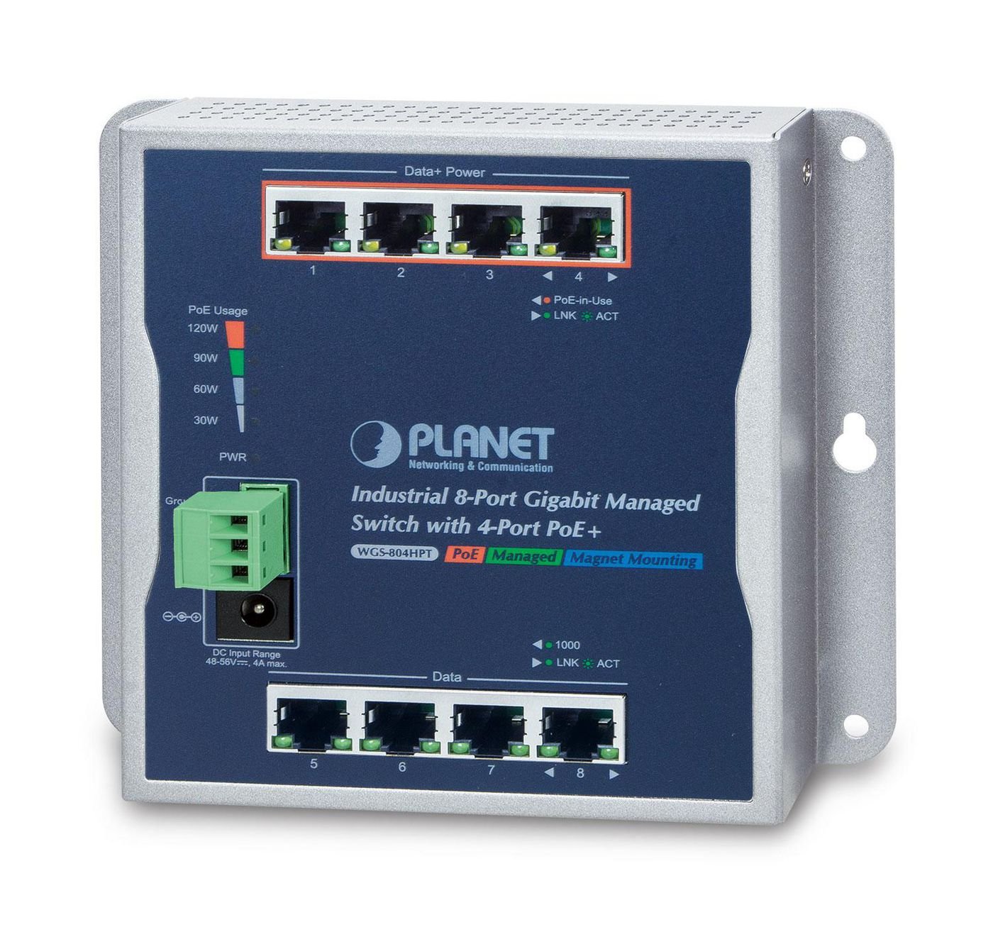 Img_26534591.jpg IP30, IPv6/IPv4, 8-P 1000TP Wall-mount Managed Ethernet Switch with 4-Port 802.3AT POE+ (-40 to 75 C), dual redundant power input on - Image 1