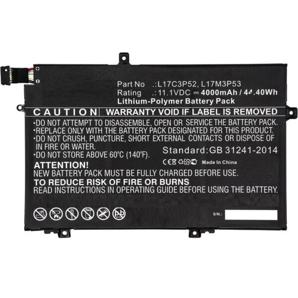 Laptop Battery for Lenovo  44.00Wh 11.1V 4000mAh 44Wh  Li-ion 11.1V 4000mAh Black, 20LS0015UK, 20LS0016MH, 20LS001WAU, 20LSS09C00,