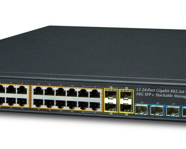 Layer 3 24-Port 10/100/1000T 802.3at POE + 4-Port 10G SFP+ Stackable Managed Gigabit Switch (370W, Multicast Routing: PIM-DM/SM,