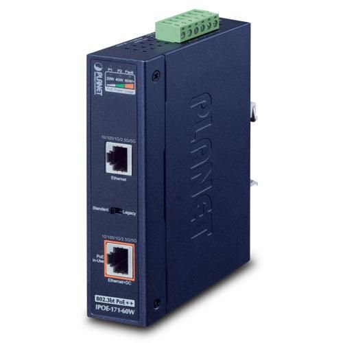 Img_26749616.jpg IP30, Industrial Single-Port 10/100/1000Mbps 802.3bt Ultra PoE Injector (60 Watts, Legacy mode support, PoE Usage LED, -40 to 75 C) - Image 1