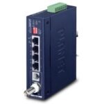 IP30 Industrial Gigabit Ethern Extender w/ G.vectoring, 4-Port 10/100/1000T RJ45 (LAN), 1-Port BNC, 1-Port RJ11 (-40 to 75C)