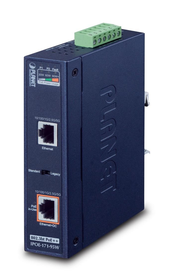 Img_26839828-1 IP30, Industrial Single-Port 10/100/1000Mbps 802.3bt Ultra PoE Injector (95 Watts, PoH, Legacy mode support, PoE Usage LED, -40 to 75 - Image 1