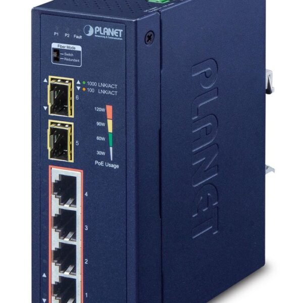IP30 6-Port Gigabit Switch with 4-Port 802.3AT POE+ plus 2-port 100/1000X SFP (-40 to 75 C)