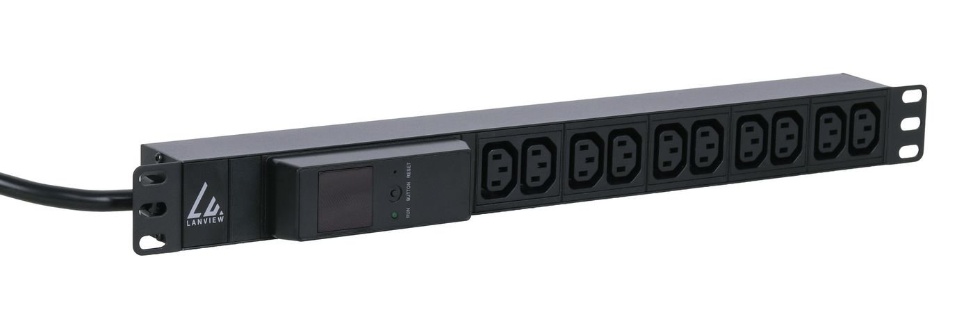 Img_27023142.jpg 19" rack mount power strip, 1U, 16A with 10 x C13 socket, AMP meter and 3m cable with Commando plug - Image 1