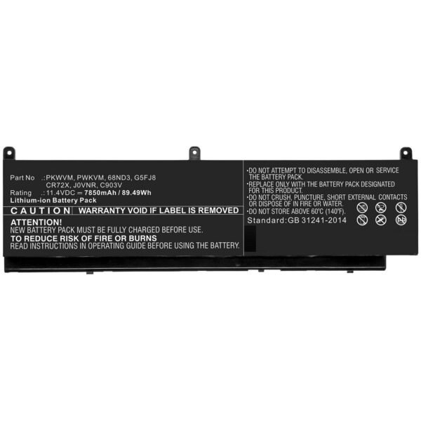 Laptop Battery for Dell  89.49Wh 11.4V 7850mAh 89.49Wh  Li-ion 11.4V 7850mAh Black for DELL Notebook, Laptop Precision 7550