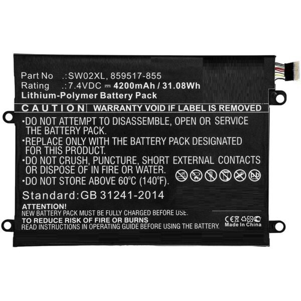 Laptop Battery for HP 30.00Wh  7.4V 4000mAh 30Wh Li-Pol 7.4V  4000mAh Black for HP Notebook, Laptop 10-P018WM, Notebook x2, Notebook X2