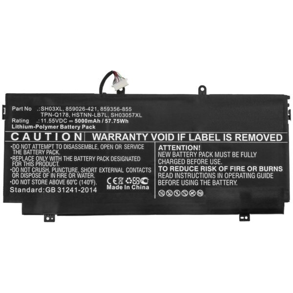 Laptop Battery for HP 56.60Wh  11.55V 4900mAh 57.75Wh Li-Pol  11.55V 5000mAh Black for HP Notebook, Spectre X360 13-AB001, Spectre X360