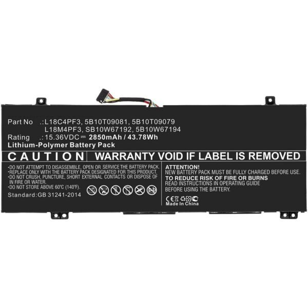 Laptop Battery for Lenovo  43.78Wh 15.36V 2850mAh  43.78Wh Li-ion 15.36V 2850mAh Black for Lenovo Notebook, Laptop IdeaPad