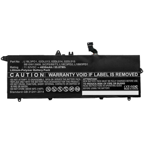 Laptop Battery for Lenovo  53.71Wh 11.55V 4650mAh 54Wh  Li-Pol 11.52V 4650mAh Black