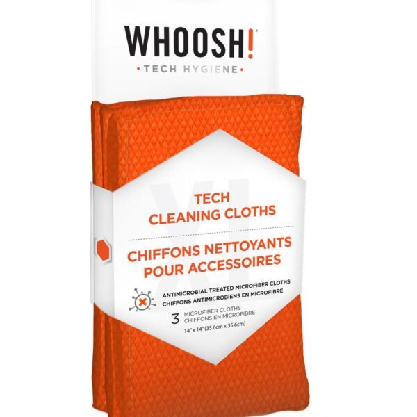 3 Commercial sized  Antimicrobial Treated  Microfiber Cloths Size: 14" x 14" / 35.6cm x 35.6cm, in a peggable printed